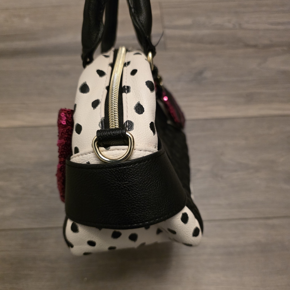 Betsey Johnson Black and Pink Sequin Bow Mini Satchel Bag Purse - Picture 4 of 8